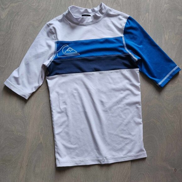 Size 9/11 Quicksilver swim top blue and white GUC rashguard - Picture 1 of 6